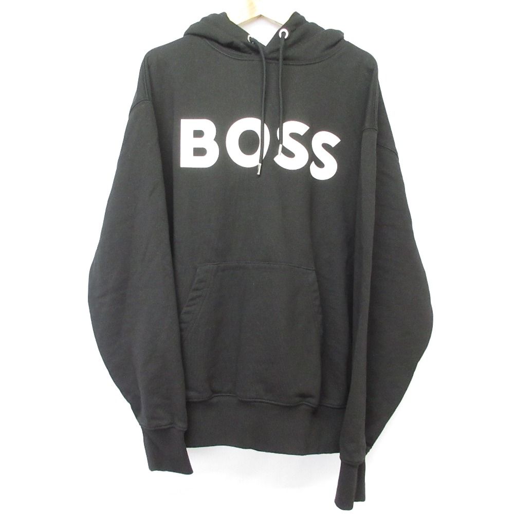 BOSS HUGO ボス ヒューゴボス レスポンシブル ロゴプリント プルオーバー パーカー フーディー Sサイズ ブラック メンズ レディース 古着
