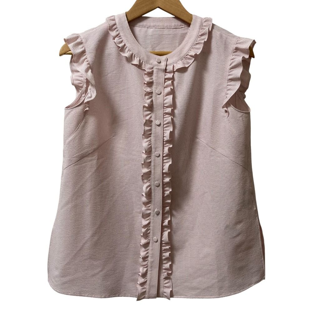 25 SS Rene ルネ フリル ノースリーブ ブラウス 6511120 サイズ36 ピンク×ホワイト レディース 古着