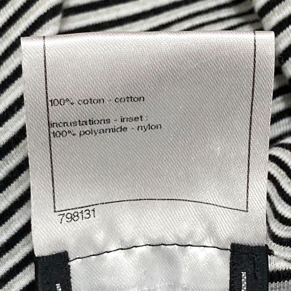 美品 CHANEL シャネル フリルネック ロングスリーブボーダー カットソー P42109 サイズ34 ブラック グレー レディース 古着 中古 USED 美品 CHANEL シャネル フリルネック ロングスリーブボーダー