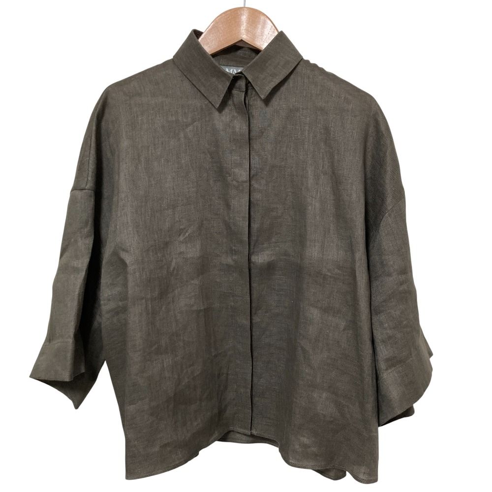 25 SS MM by Max Mara マックスマーラ MIRANO 七分袖 リネンブラウス シャツ カーキ レディース 古着