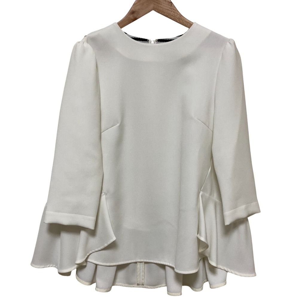 BORDERS at BALCONY ボーダーズアットバルコニー BACK RUFFLE TOP カットソー BD 1921-3 N-50 サイズ38 ホワイト レディース 古着