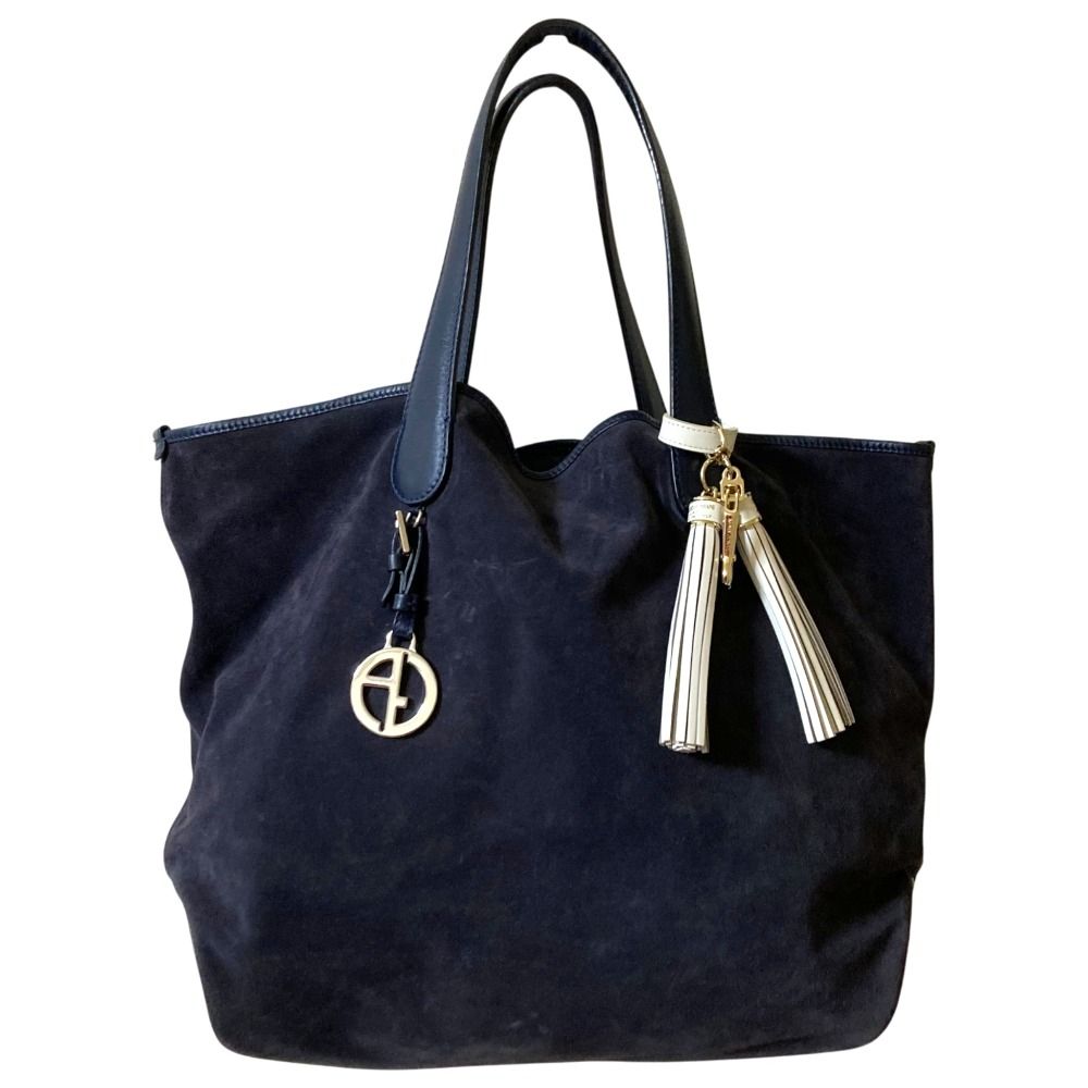 ジョルジオ アルマーニ トートバッグオールレザー ネイビー　ポーチ・チャーム付 ジョルジオ アルマーニ トートバッグオールレザー ネイビー ポーチ