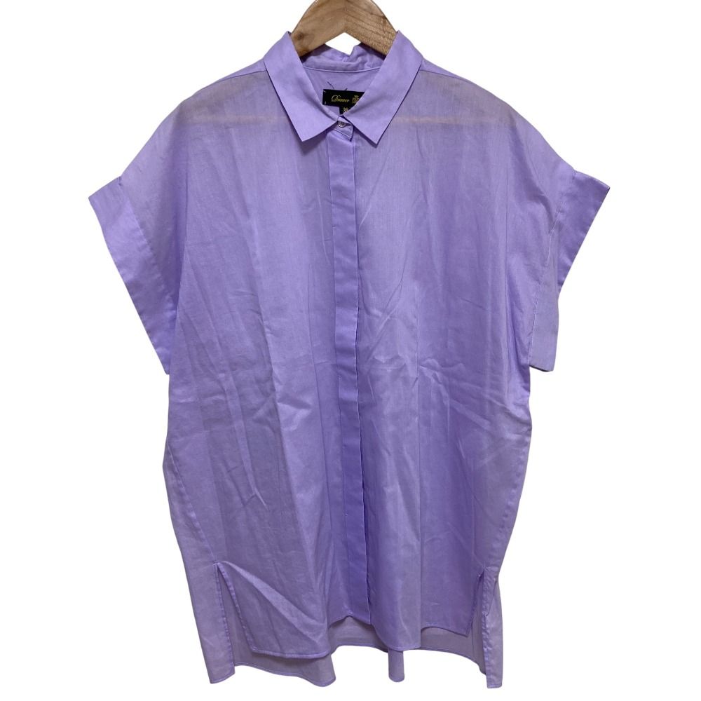 Drawer コットンオーガンジー ショートスリーブ ブラウス サイズ38 パープル レディース 古着