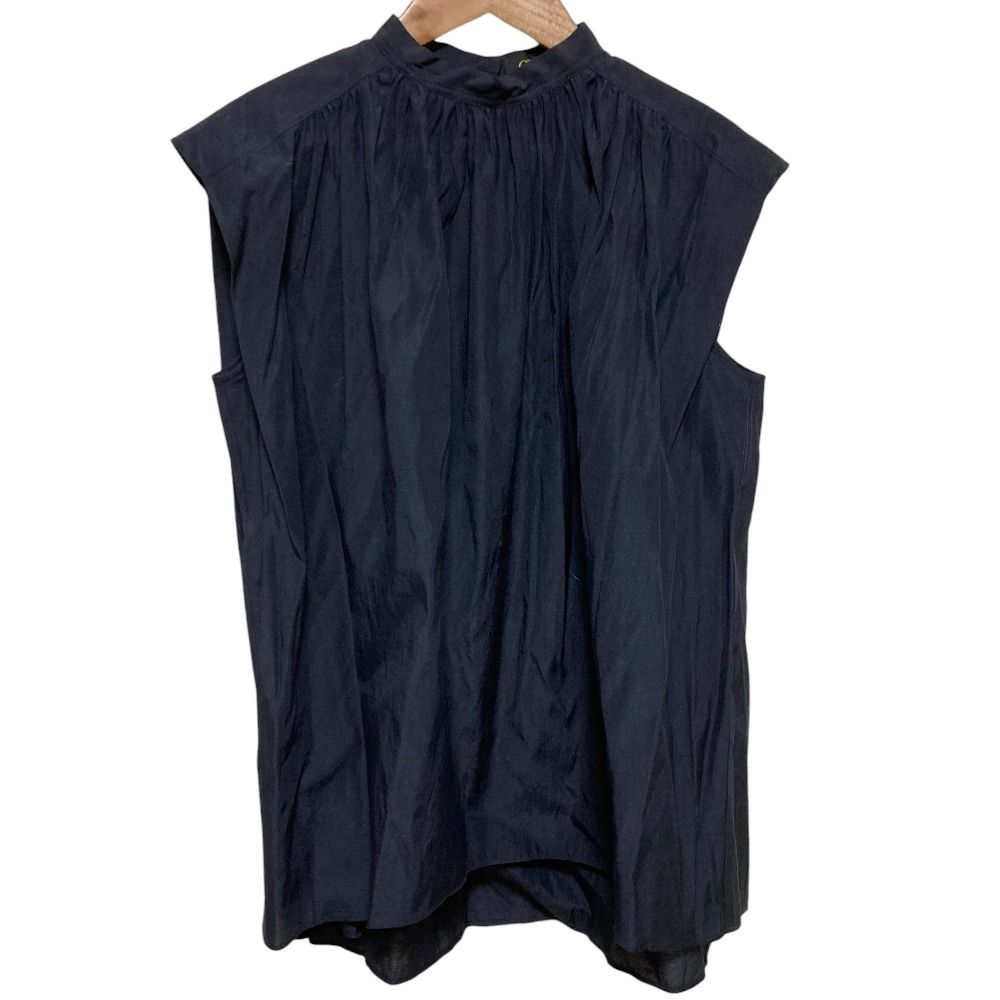 DRAWER ドゥロワー ナイロンシルクギャザーノースリーブブラウス 6521 299 1107 サイズ36 ネイビー レディース 古着