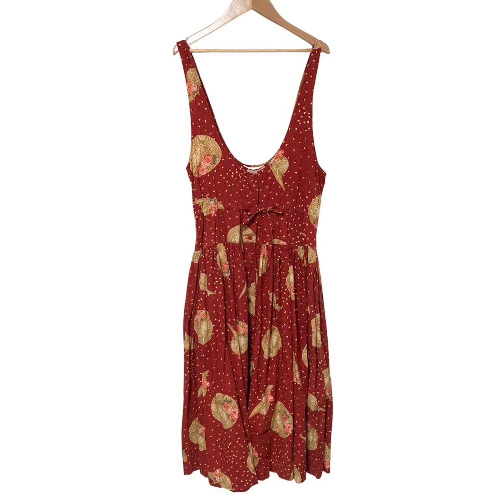 PINK HOUSE ピンクハウス フラワープリント ノースリーブ ワンピース レッド レディース 古着