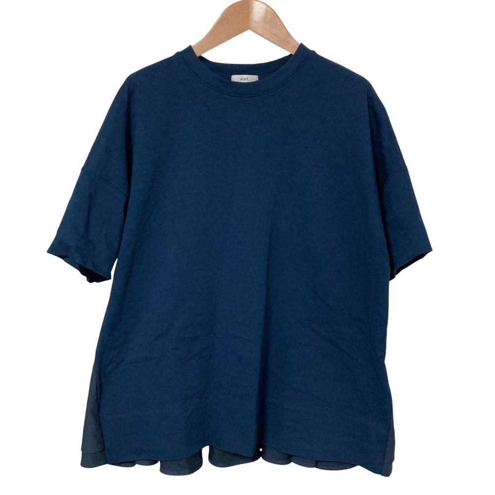 25 SS yori ヨリ Solid Back Flare Tee 半袖 バックフ Tシャツ カットソー YR 11-25102 K Fサイズ ネイビー レディース 古着