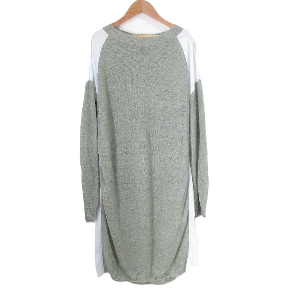 Y s Yohji Yamamoto ワイズ ヨウジヤマモト リネン 切替 ニット チュニック ワンピース YR T 07 360 サイズ2 グレー レディース 古着