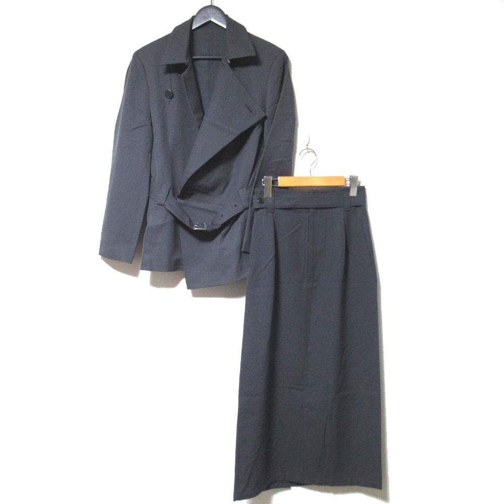 Y s ワイズ ヨウジヤマモト ヴィンテージ ベルテッド ジャケット ロングスカート セットアップ グレー レディース 古着