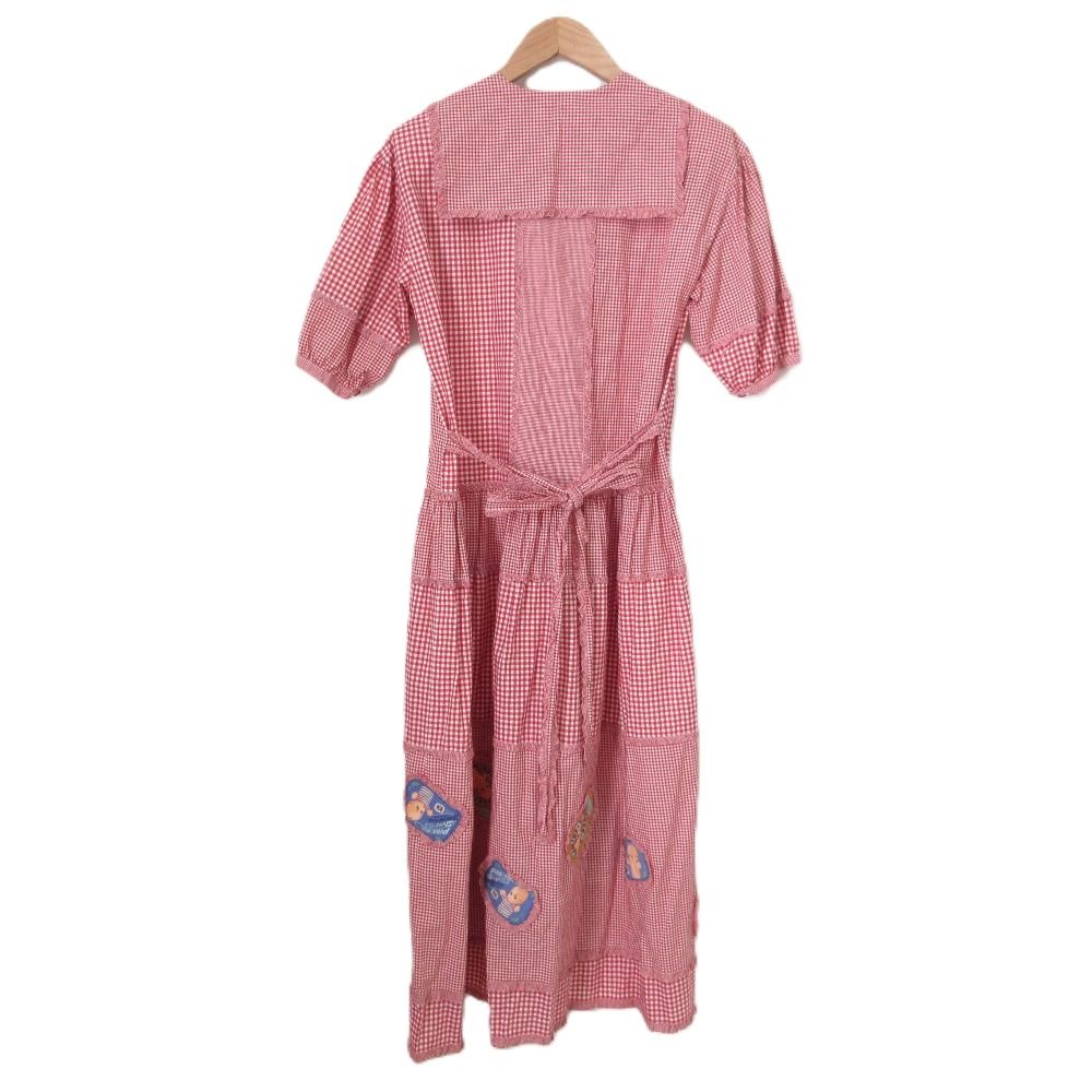 PINK HOUSE ピンクハウス キューピー パッチワーク ギンガムチェック セーラー フリル シャツワンピース レッド レディース 古着