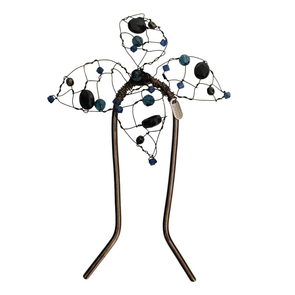 colette malouf コレットマルーフ フラワー ワイヤービジュー メタルヘアピン かんざし ヘア ブルー×シルバー レディース 古着