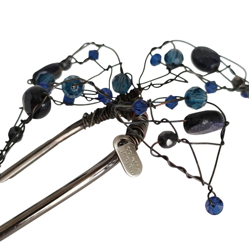  colette malouf コレットマルーフ フラワー ワイヤービジュー メタルヘアピン かんざし ヘア ブルー シルバー レディース 古着 ヘアピン ヘアアクセサリー