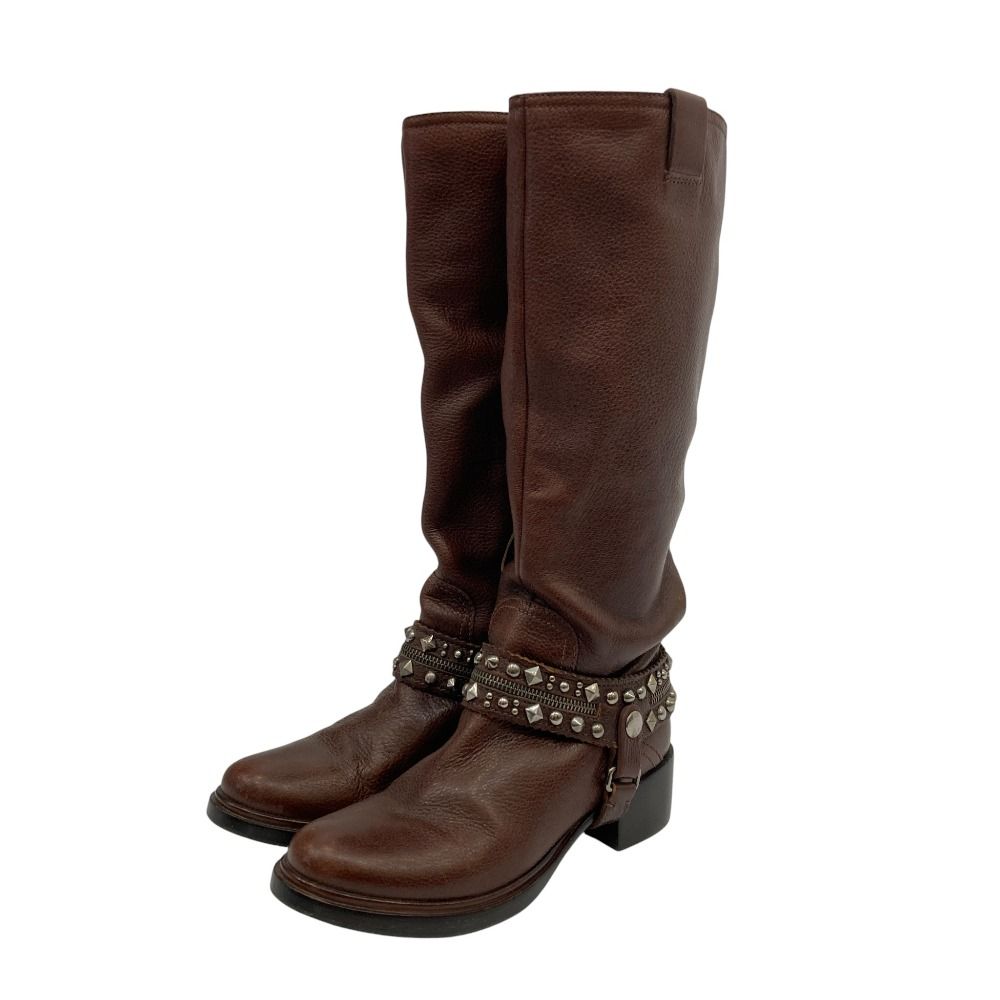 MIU ミュウミュウ スタッズベルト付き エンジニアブーツ サイズ39 24 5 cm程度 ブラウン レディース 古着