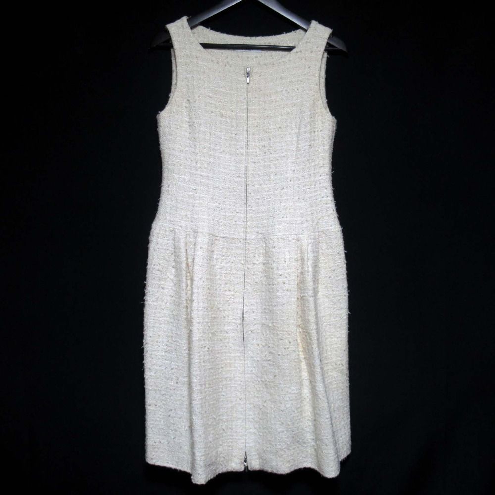 FOXEY フォクシー Little Cambridge ツイード ノースリーブワンピース 40545 サイズ40 オフホワイト レディース 古着