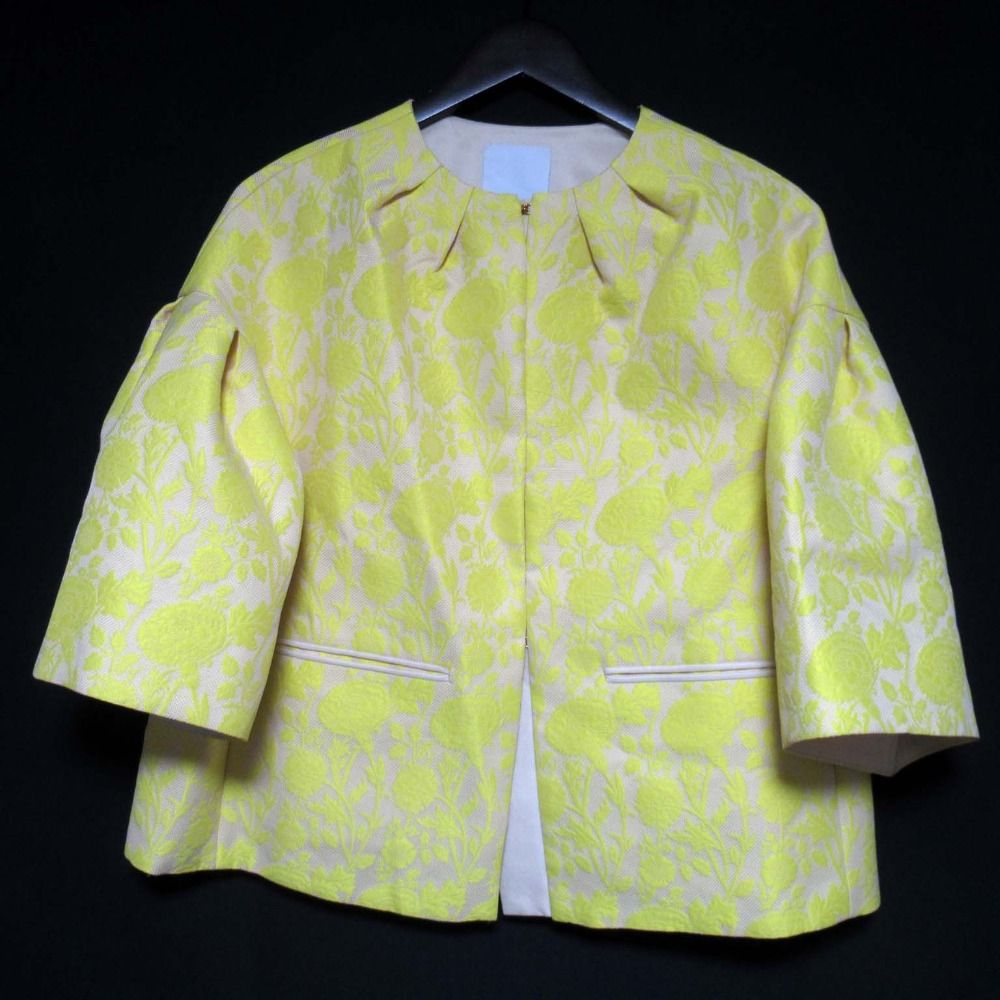 Cruciani クルチアーニ フラワージャガード ショートスリーブ ノー ジャケット CDM 5601 サイズ40 イエロー ベージュ レディース 古着