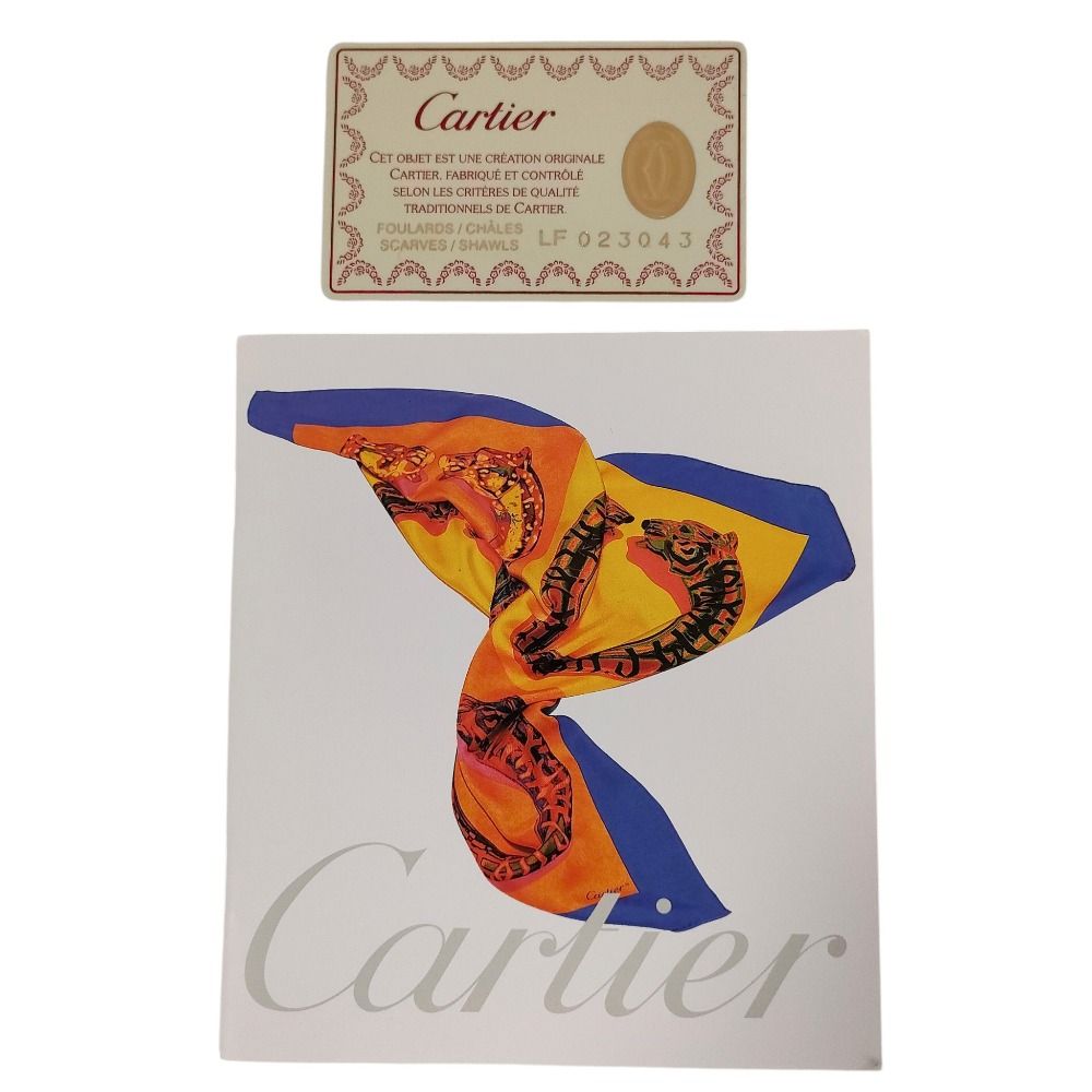 美品 CARTIER カルティエ 睡蓮 鳥 シルク100％ 大判 フリンジストール