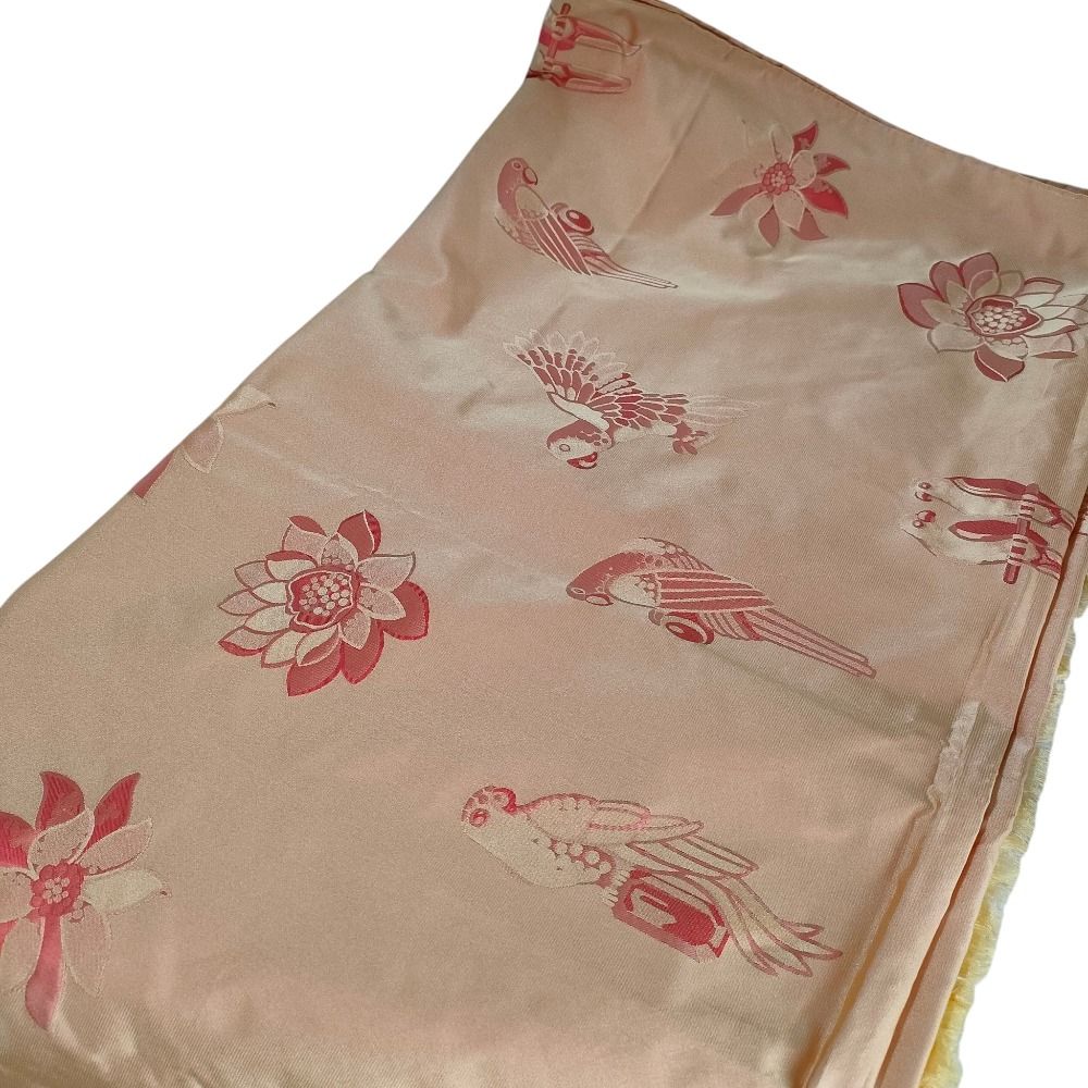 美品 CARTIER カルティエ 睡蓮 鳥 シルク100％ 大判 フリンジストール