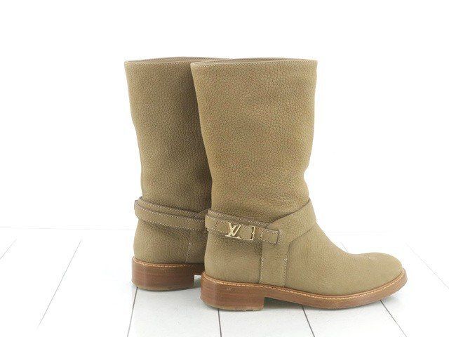 ヴィトン サイズ36.5 約23.5 cm ペコスブーツ アンクルストラップ ベージュ レザー ロゴ エンジニア レディース LOUIS VUITTON 7 K