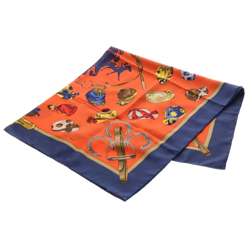 HERMES エルメス カレ90 TheRoyalHongKongJokeyClcb シルクスカーフ レッド ブルー