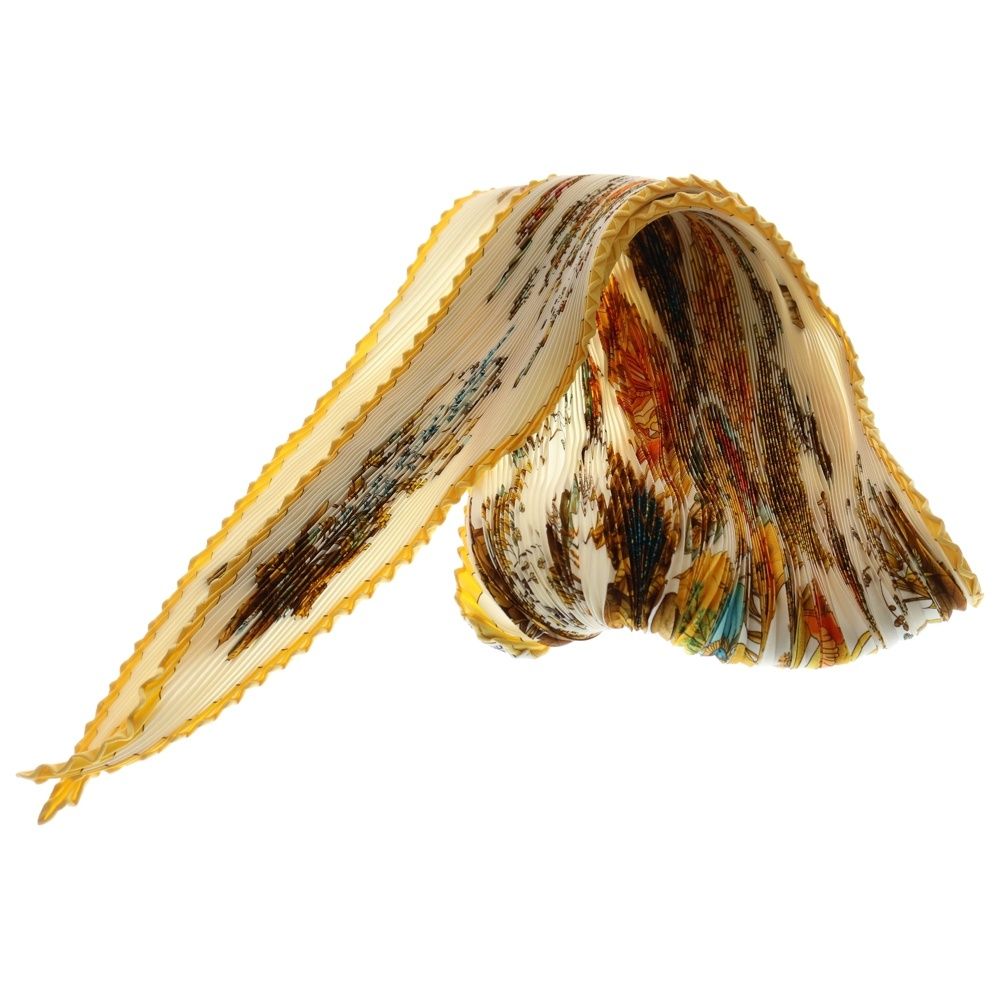 HERMES エルメス プリーツカレ 90 イエロー シルクスカーフ