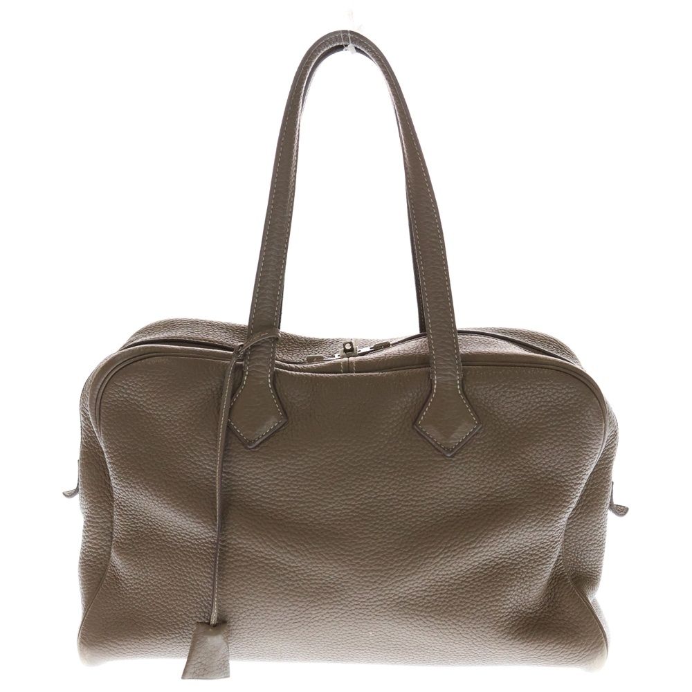HERMES エルメス ヴィクトリアエラン38 エトゥープ トリヨン シルバー金具 Q刻印 ショルダーバッグ トートバッグ