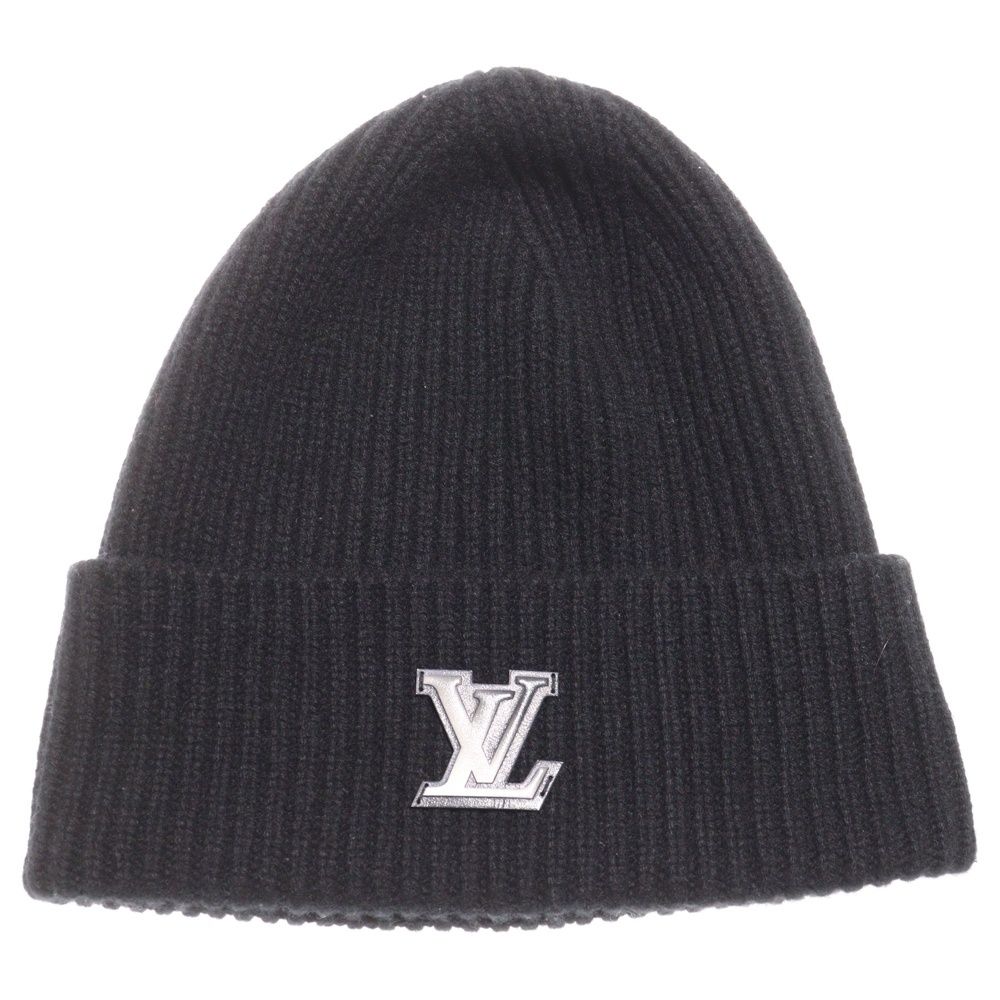 LOUIS VUITTON ルイヴィトン ボネ LV アヘッド ロゴワッペン付き カシミヤ ニットキャップ ビーニー 帽子 ブラック M 76591
