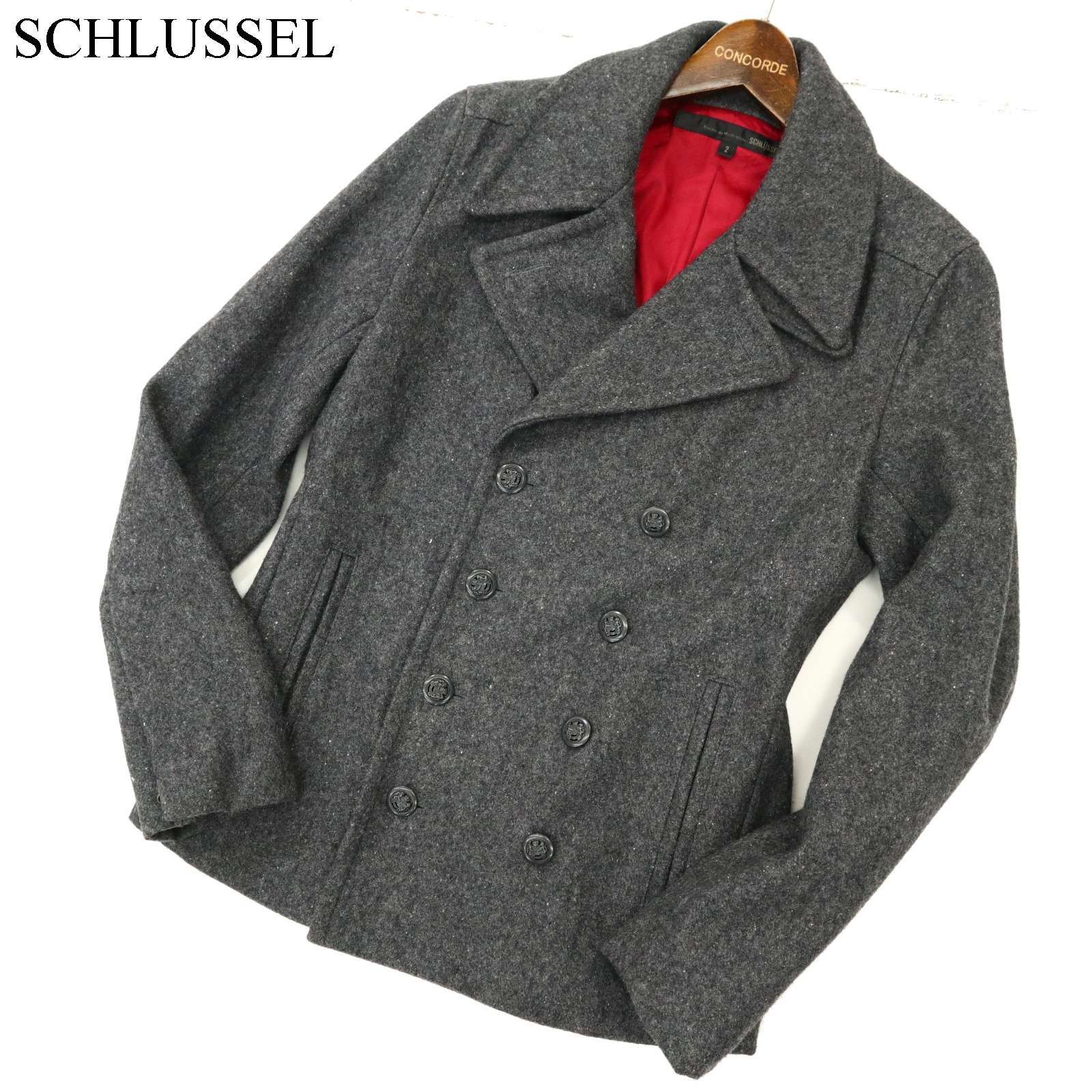 SCHLUSSEL シュリセル 秋冬 メルトンウール☆ 赤裏地 Pコート Sz.2 