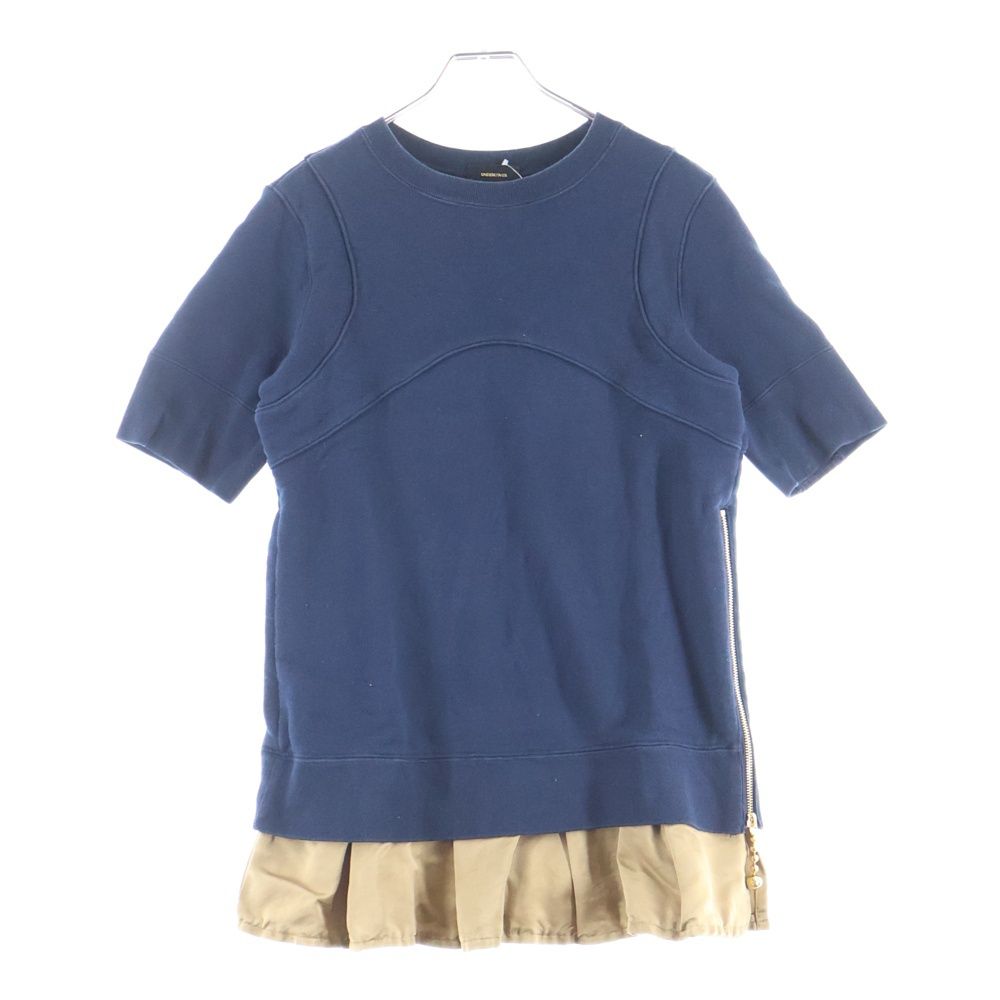 アンダーカバー 14 AW サイドボールジップ タック フリルスカート レイヤード クルーネック 半袖スウェット カットソー レディース ネイビー N 1810