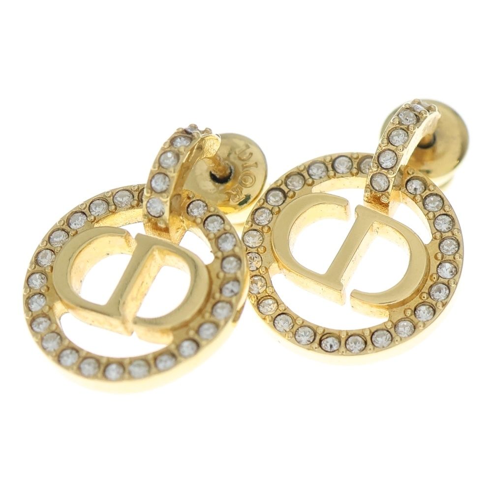Christian Dior クリスチャンディオール CDロゴ ラウンド ライトストーン ピアス ゴールド