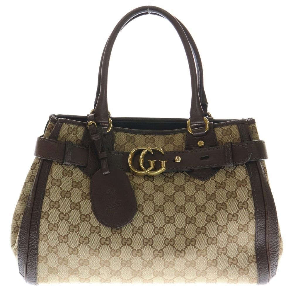 GUCCI グッチ GGランニング トートバッグ ハンドバッグ ブラウン×ベージュ キャンバス×レザー 247183 ゴールド金具