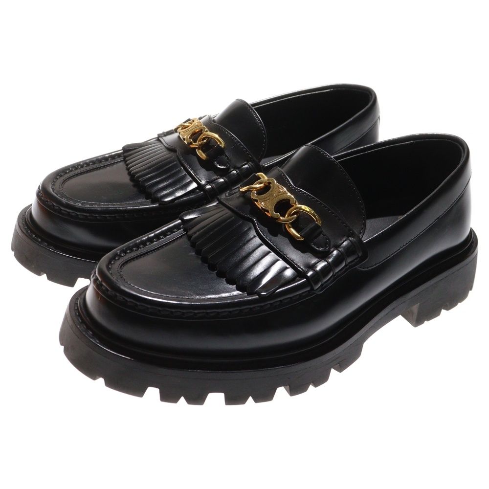 CELINE セリーヌ トリオンフ ロゴプレート レザー タッセル ローカットシューズ ローファー ブラック レディース