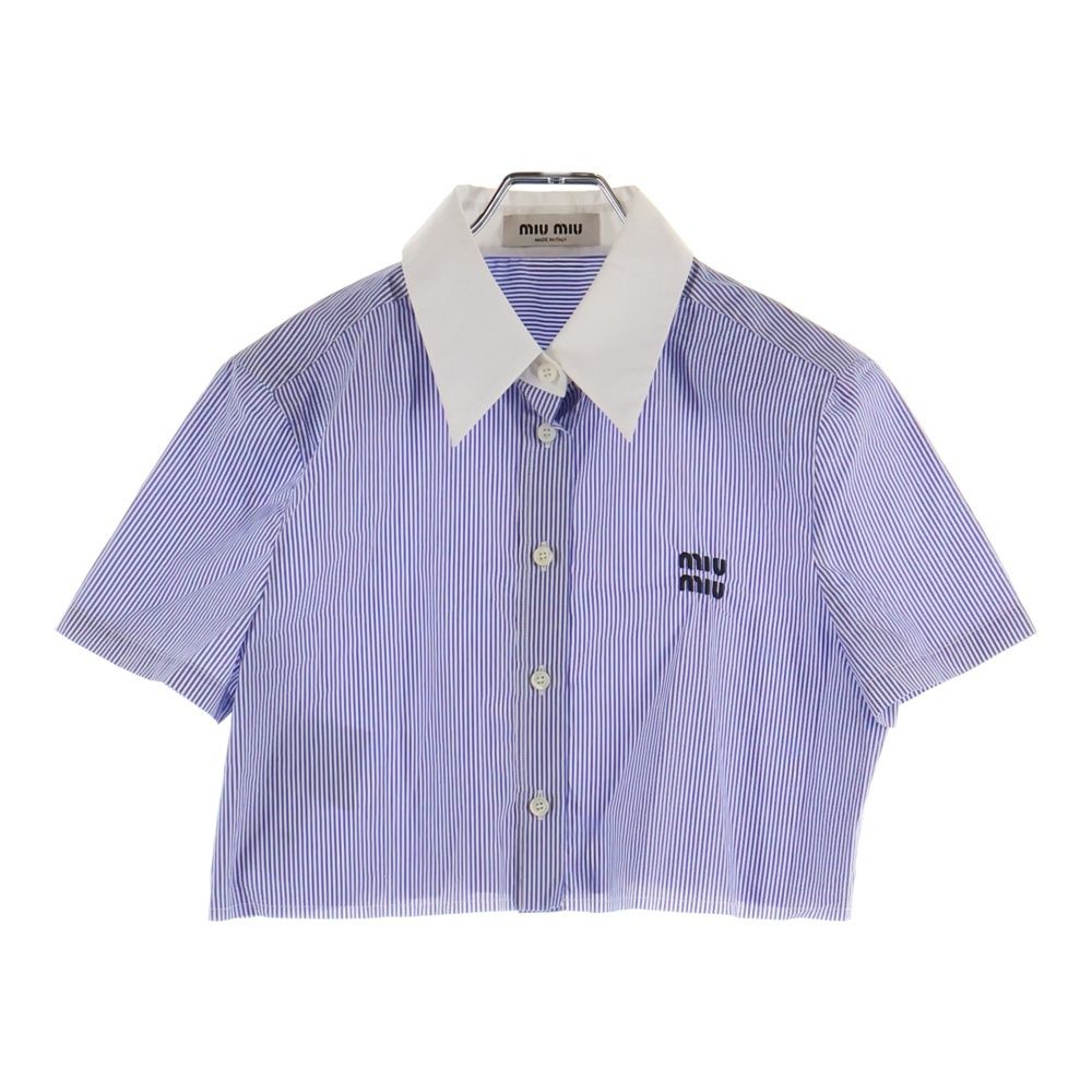 miumiu (ミュウミュウ) 23SS ロゴ刺繍 ストライプ総柄 クロップド