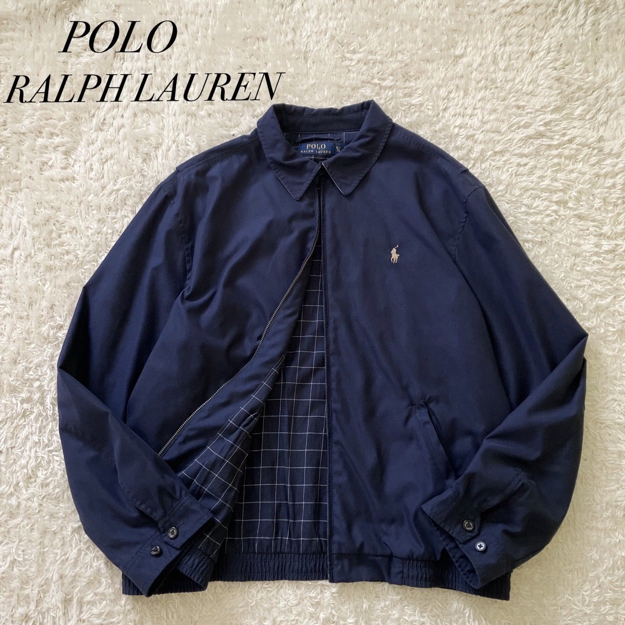 POLO RALPH LAUREN ラルフローレン スイングトップ 裏地チェック ポニー刺繍ロゴ ネイビー サイズXL