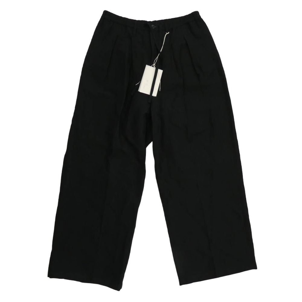 ANCELLM アンセルム 25 SS ANC-PT 62 W L WIDE EASY TUCK SLACKS ウール リネン ワイド イージー タック スラックス ブラック系 2