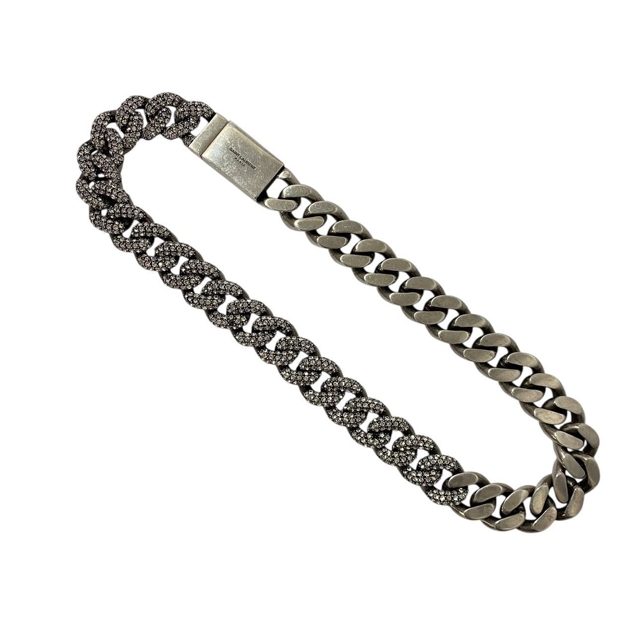 SAINT LAURENT】喜平 ネックレス ラインストーン シルバーカラー