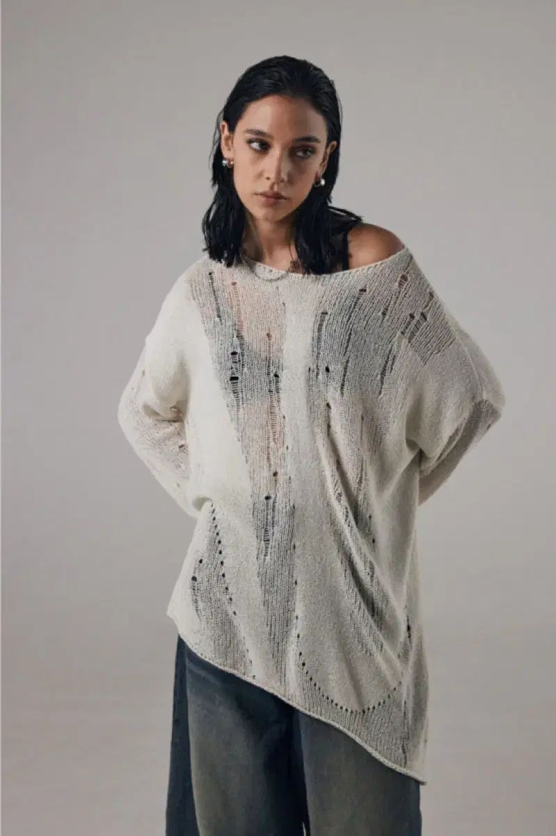 トリミングバード シースルーニット アイボリー