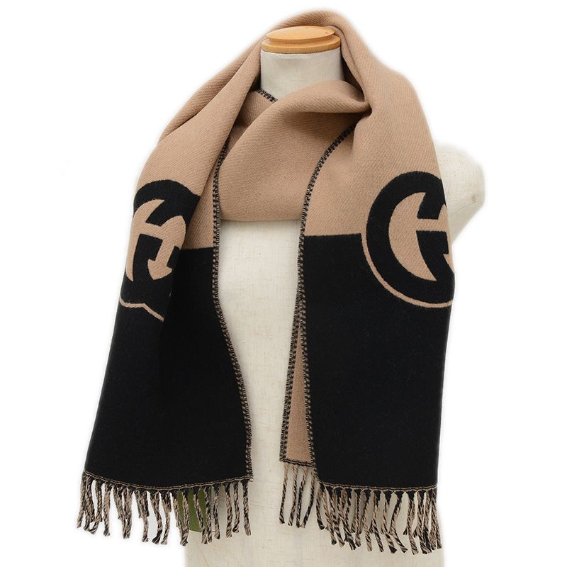 グッチ インターロッキングG マフラー ウール/カシミヤ ブラック