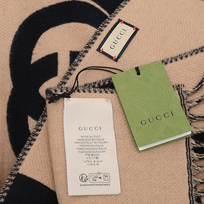 グッチ インターロッキングG マフラー ウール/カシミヤ ブラック