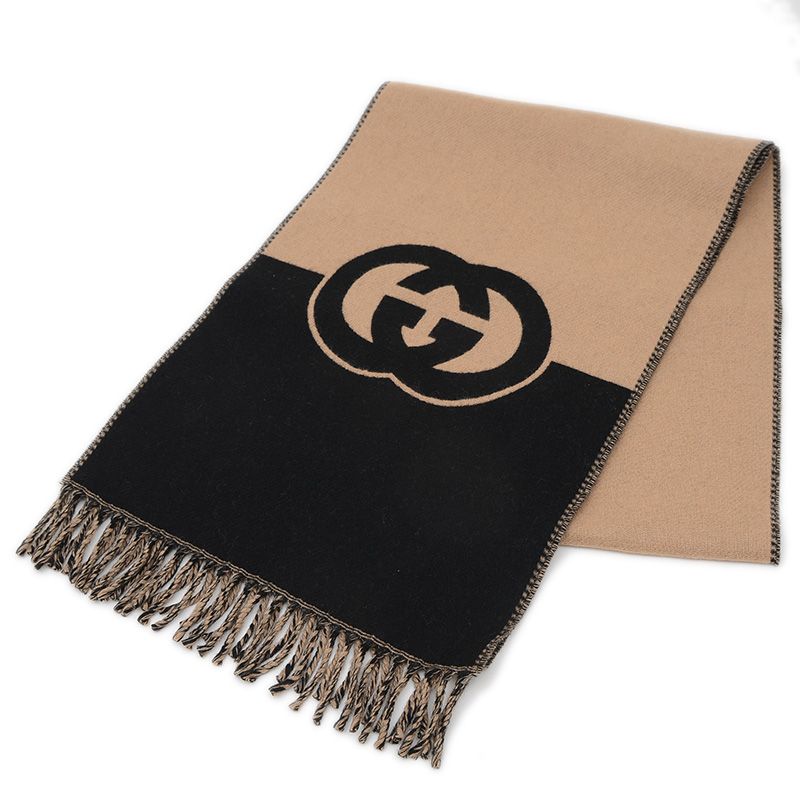 グッチ インターロッキングG マフラー ウール/カシミヤ ブラック