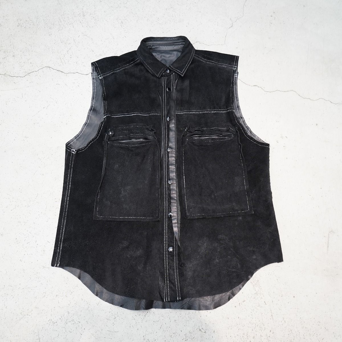正規 Midorikawa ミドリカワ LEATHER VEST リバーシブル レザー スエード ベスト 黒 1201 P