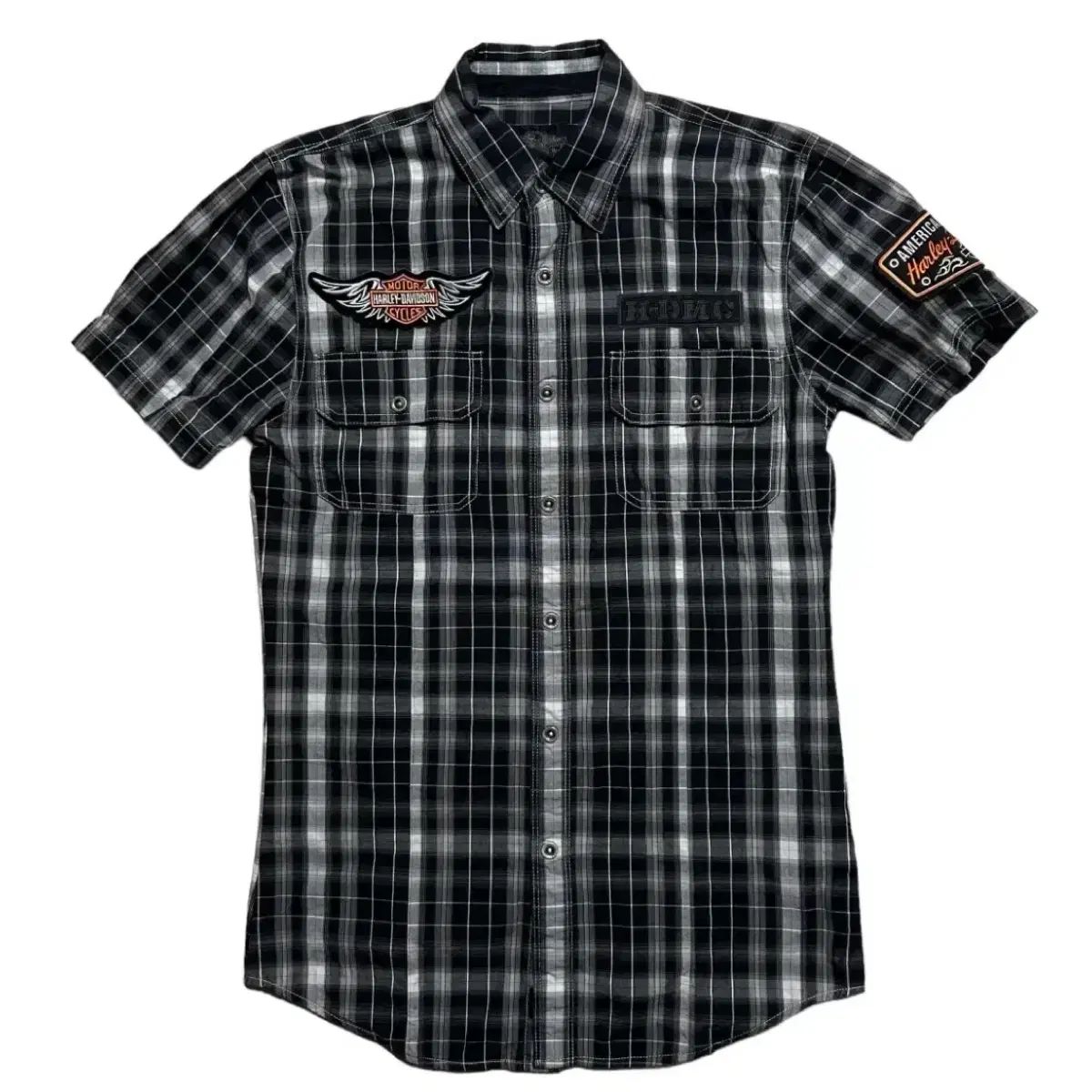 ハーレーダビッドソン ボタンアップ 半袖 チェックシャツ (S)