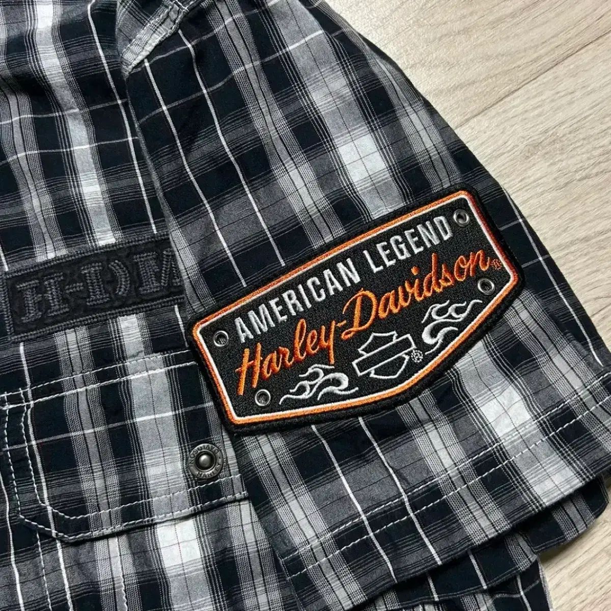 ハーレーダビッドソン ボタンアップ 半袖 チェックシャツ (S)