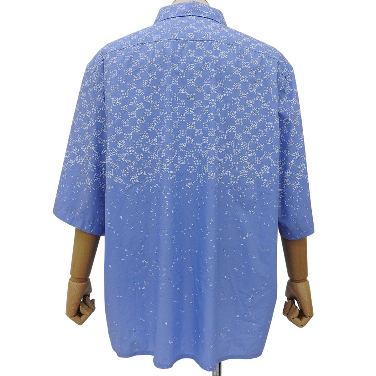 LOUIS VUITTON ルイ ヴィトン ダミエ スプレッド半袖シャツ シャツ|ブラウス 2025年 RM 222 M トップス アパレル ファッション 5 L コットン ポリアミド ライトブルー水色 メンズ アラモード