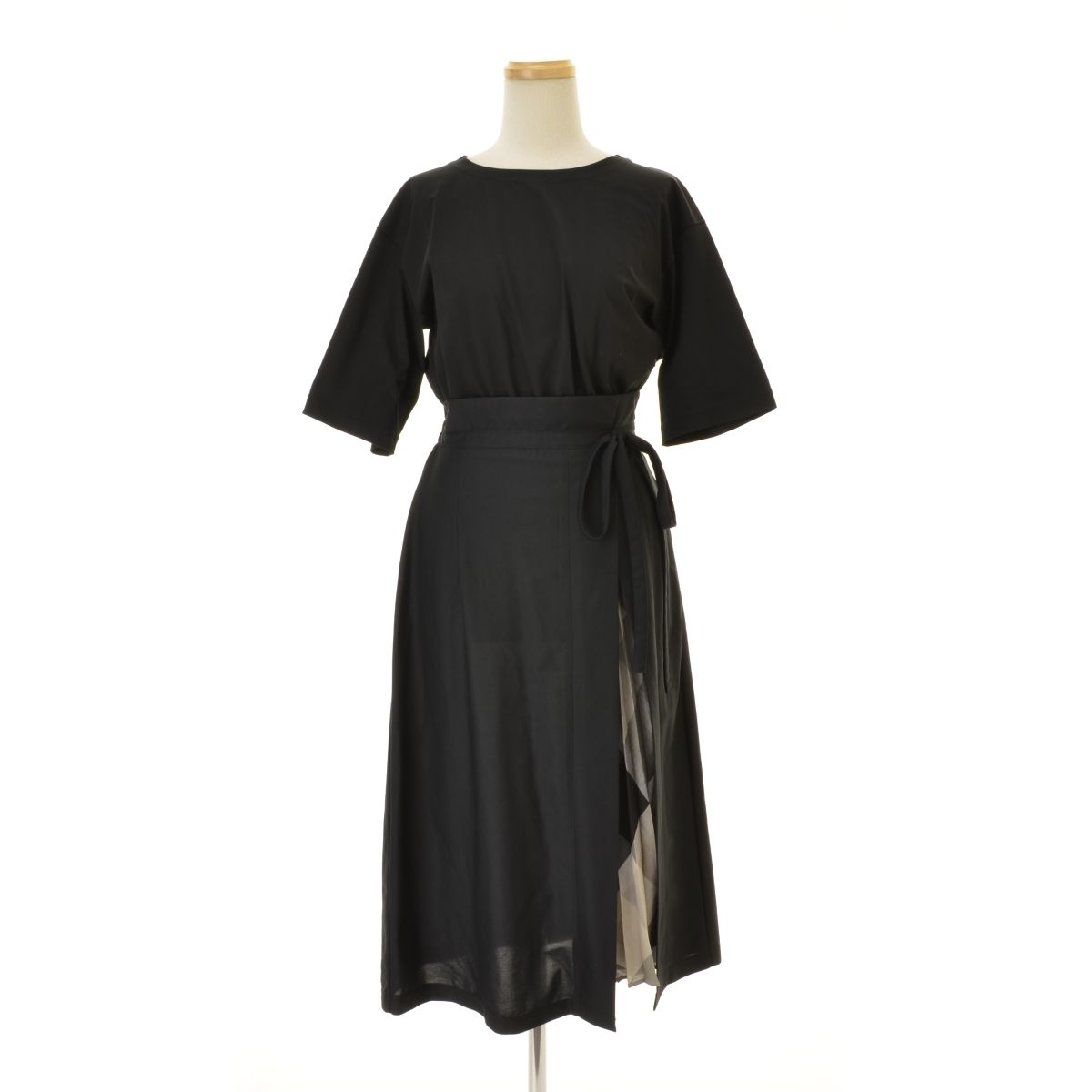 55 J 75 539 09 チェック切替ロング五分袖ワンピース