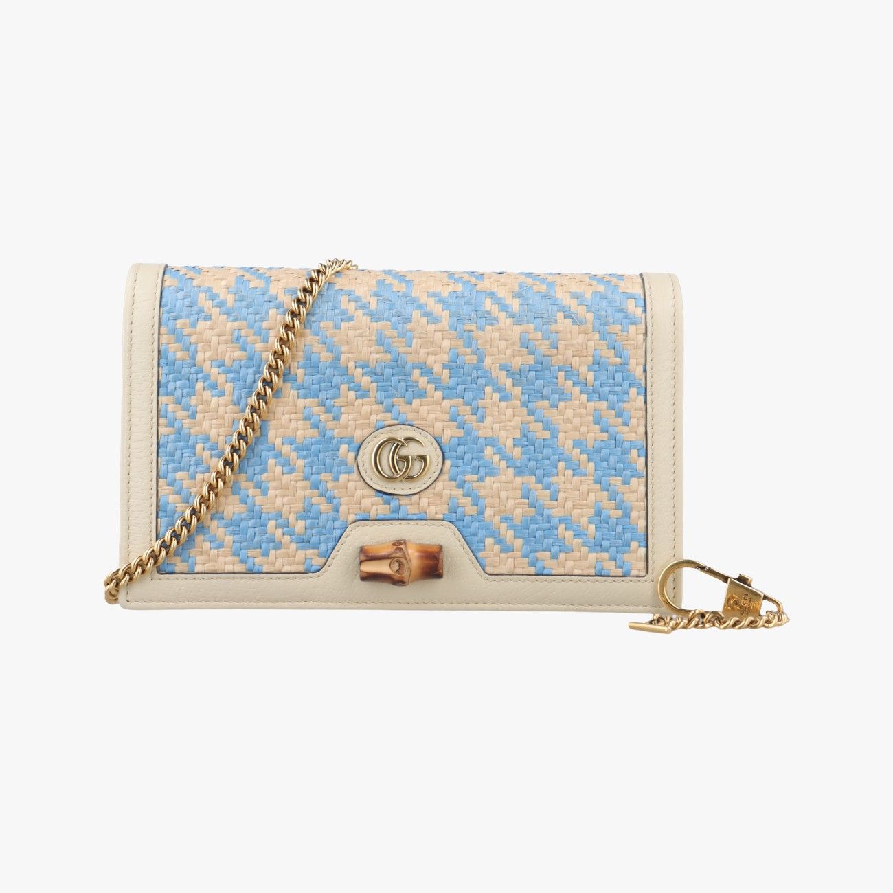 グッチGucciダイアナ バンブー ベージュ ライトブルー ブルー ストロー レザー 696817