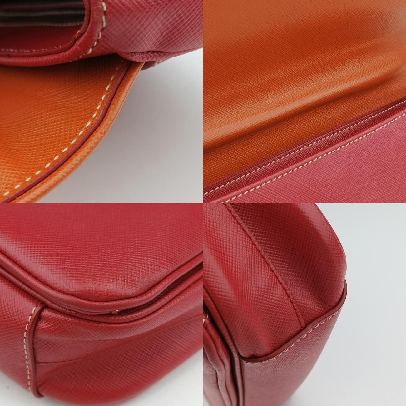  プラダPradaスモール サウンド フラップ オレンジ×レッド サフィアーノレザー BN 2485 31 A メッセンジャーバッグ ショルダーバッグ