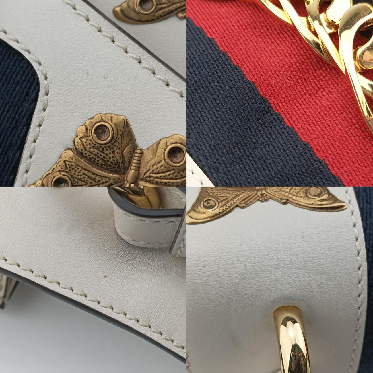  グッチGucciシルヴィ ホワイト×マルチ レザー 470270 メッセンジャーバッグ ショルダーバッグ