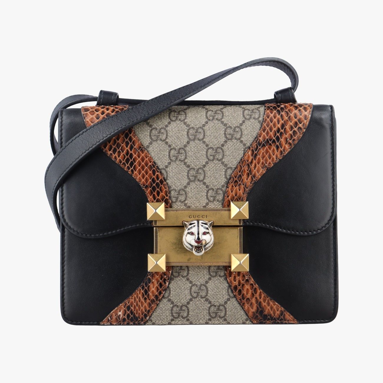 グッチGucciオシリデ ベージュ× ブラック×マルチ レザー×ヘビ革 497995