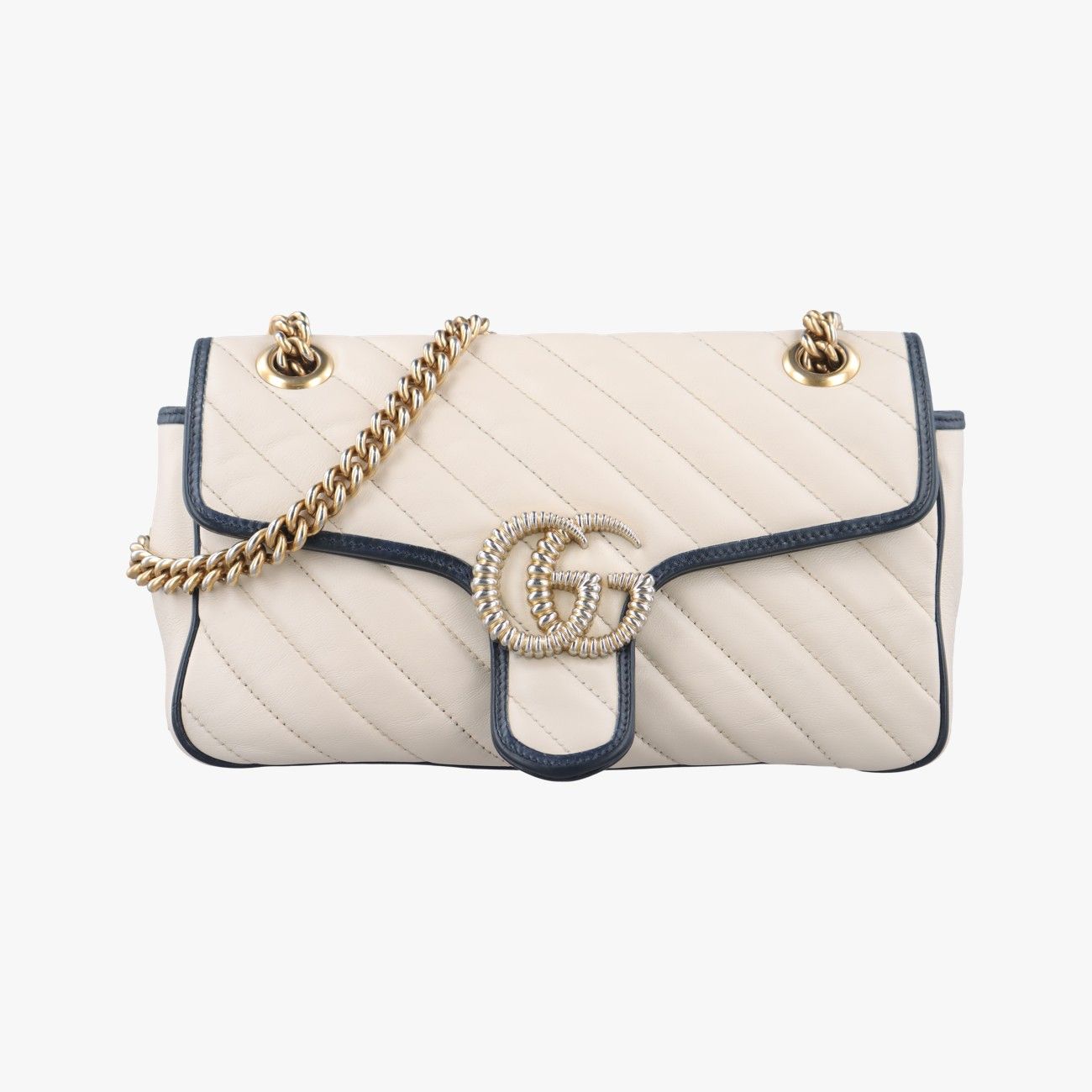 グッチGucciGGマーモント ホワイト×ネイビー レザー 443497