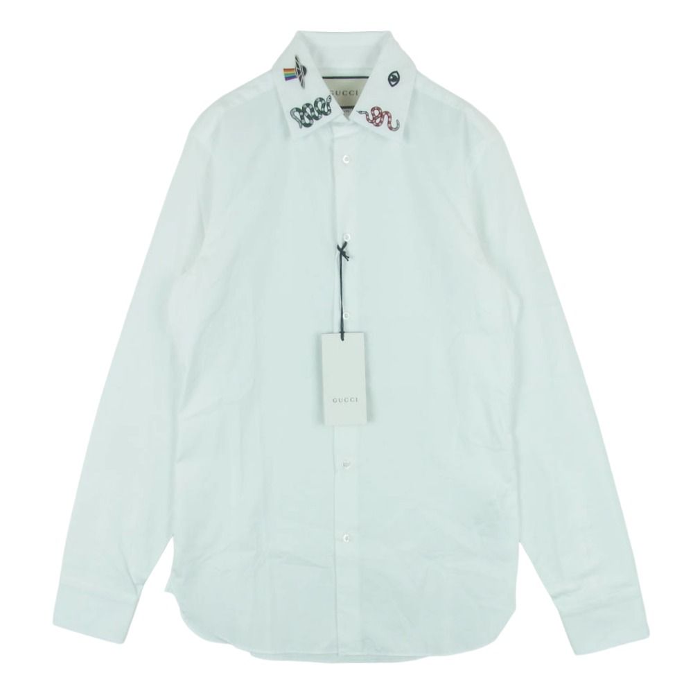 GUCCI グッチ 523500 Z 341 L イタリア製 シンボルズ マルチエンブロイダリー 長袖 シャツ ドレスシャツ ホワイト系 14.5 上