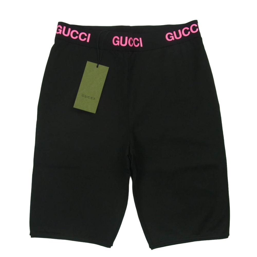 GUCCI グッチ 688421 XJDS5 イタリア製 ロゴリブ テクニカル ジャージー バイカー ショート パンツ ブラック系 M【極上美品】【】